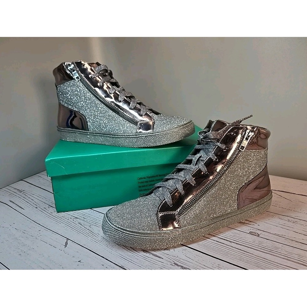 Lauren Lorraine Skippy Sz 10 Pewter High Top Sneaker Bling‎ Sparkle Fabulous